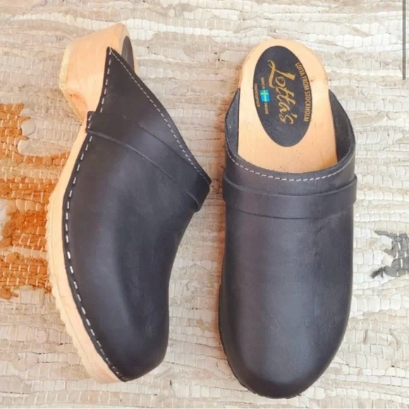 Lotta From Stockholm Black Leather Clogs size 43/11.5 - Picture 2 of 10